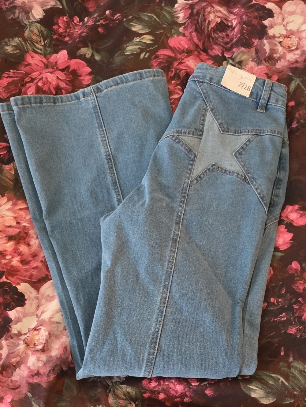 Women's Light Blue Star-Back Wide Leg Jeans